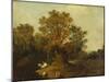 A Wooded Landscape with Faggot Gatherers by a Path, a White Horse Tethered Beyond-Thomas Gainsborough-Mounted Giclee Print