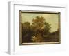 A Wooded Landscape with Faggot Gatherers by a Path, a White Horse Tethered Beyond-Thomas Gainsborough-Framed Giclee Print