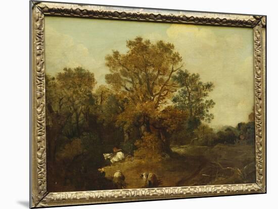 A Wooded Landscape with Faggot Gatherers by a Path, a White Horse Tethered Beyond-Thomas Gainsborough-Mounted Giclee Print