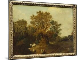 A Wooded Landscape with Faggot Gatherers by a Path, a White Horse Tethered Beyond-Thomas Gainsborough-Mounted Giclee Print