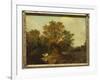 A Wooded Landscape with Faggot Gatherers by a Path, a White Horse Tethered Beyond-Thomas Gainsborough-Framed Giclee Print