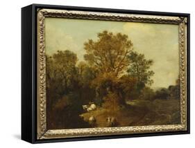 A Wooded Landscape with Faggot Gatherers by a Path, a White Horse Tethered Beyond-Thomas Gainsborough-Framed Stretched Canvas