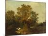 A Wooded Landscape with Faggot Gatherers by a Path, a White Horse Tethered Beyond-Thomas Gainsborough-Mounted Giclee Print