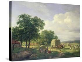 A Wooded Landscape with Haymakers, 1822-Carl Frederic Aagaard-Stretched Canvas