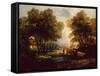 A Wooded Landscape with Herdsman, Cows and Sheep near a Pool-Thomas Gainsborough-Framed Stretched Canvas