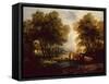 A Wooded Landscape with Herdsman, Cows and Sheep near a Pool-Thomas Gainsborough-Framed Stretched Canvas