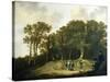 A Wooded Landscape with the Artist Sketching-Aelbert Cuyp-Stretched Canvas