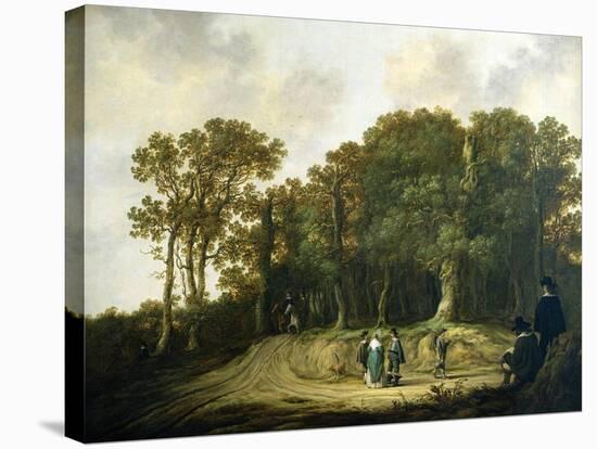 A Wooded Landscape with the Artist Sketching-Aelbert Cuyp-Stretched Canvas