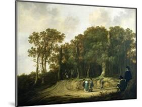 A Wooded Landscape with the Artist Sketching-Aelbert Cuyp-Mounted Giclee Print