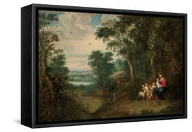 A Wooded Landscape with the Virgin and Child, Infant St. John the Baptist and an Angel-Jan Brueghel the Younger-Framed Stretched Canvas