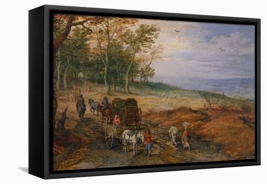 A Wooded Landscape with Travellers oil on copper-Jan the Elder Brueghel-Framed Stretched Canvas