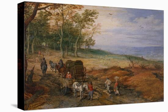 A Wooded Landscape with Travellers oil on copper-Jan the Elder Brueghel-Stretched Canvas