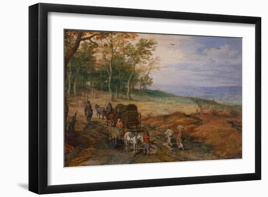 A Wooded Landscape with Travellers oil on copper-Jan the Elder Brueghel-Framed Giclee Print