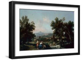 A Wooded Landscape with Washerwomen by a River-Francesco Zuccarelli-Framed Giclee Print