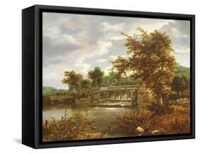 A Wooded River Landscape with a Sluice Gate-Jacob Isaaksz Ruisdael-Framed Stretched Canvas