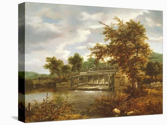 A Wooded River Landscape with a Sluice Gate-Jacob Isaaksz Ruisdael-Stretched Canvas