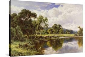 A Wooded River Landscape with Cattle-Henry H. Parker-Stretched Canvas