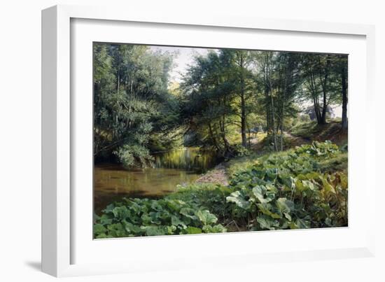 A Wooded River Landscape with Deer Beyond, 1904-Peder Mork Monsted-Framed Premium Giclee Print