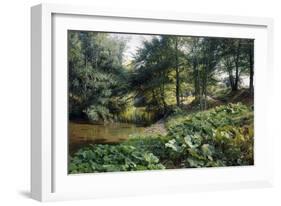 A Wooded River Landscape with Deer Beyond, 1904-Peder Mork Monsted-Framed Giclee Print