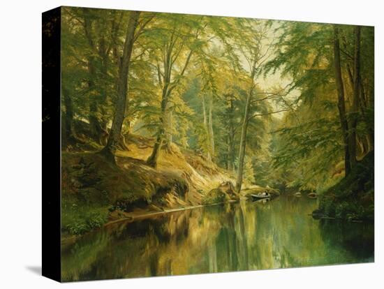 A Wooded River Landscape with Figures in a Boat, 1893-Christian Zacho-Stretched Canvas