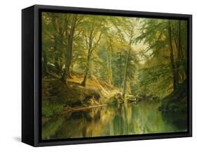 A Wooded River Landscape with Figures in a Boat, 1893-Christian Zacho-Framed Stretched Canvas