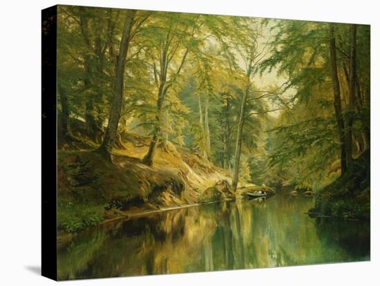 A Wooded River Landscape with Figures in a Boat, 1893-Christian Zacho-Stretched Canvas