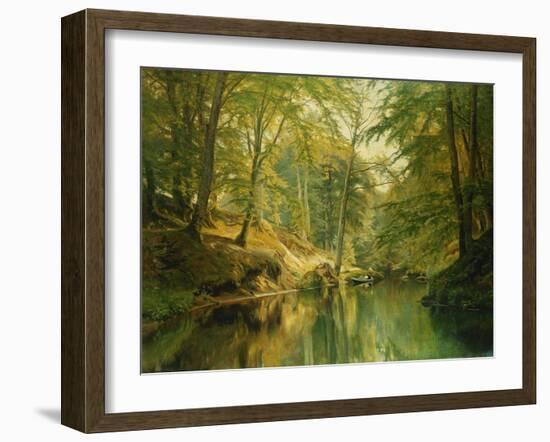 A Wooded River Landscape with Figures in a Boat, 1893-Christian Zacho-Framed Giclee Print