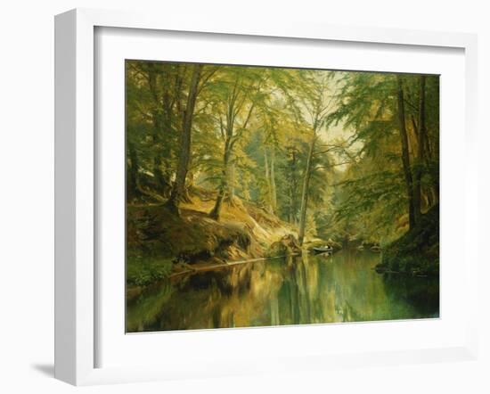 A Wooded River Landscape with Figures in a Boat, 1893-Christian Zacho-Framed Giclee Print