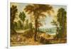 A Wooded River Landscape with Figures on a Road-Jan Wildens-Framed Giclee Print