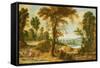 A Wooded River Landscape with Figures on a Road-Jan Wildens-Framed Stretched Canvas