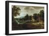 A Wooded River Landscape, with Village Buildings and Abraham and the Three Angels-Joseph Bail-Framed Giclee Print