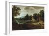 A Wooded River Landscape, with Village Buildings and Abraham and the Three Angels-Joseph Bail-Framed Giclee Print