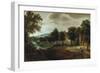 A Wooded River Landscape, with Village Buildings and Abraham and the Three Angels-Joseph Bail-Framed Giclee Print