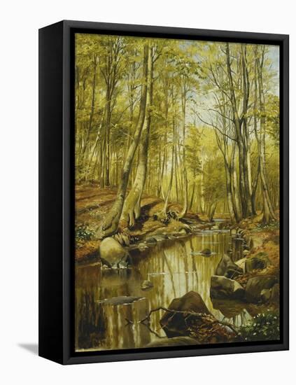 A Wooded River Landscape-Peder Mork Monsted-Framed Stretched Canvas