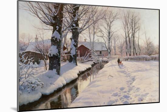 A Wooded Winter Landscape, 1927 (Oil on Canvas)-Peder Monsted-Mounted Giclee Print