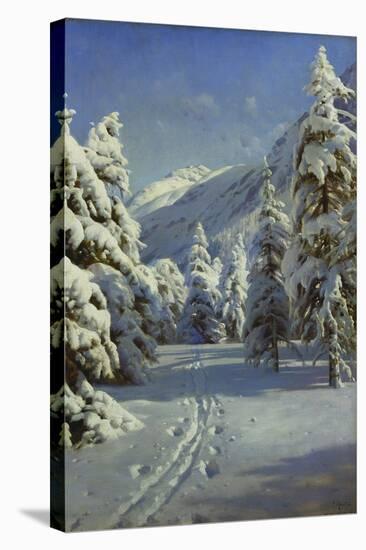 A Wooded Winter Landscape, Mortaratsch-Peder Mork Monsted-Stretched Canvas
