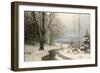 A Wooded Winter Landscape with a Stream and a Lake Beyond-Anders Anderson-lundby-Framed Giclee Print