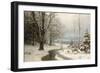 A Wooded Winter Landscape with a Stream and a Lake Beyond-Anders Anderson-lundby-Framed Giclee Print