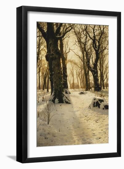 A Wooded Winter Landscape with Deer, 1912-Peder Mork Monsted-Framed Giclee Print