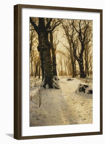 A Wooded Winter Landscape with Deer, 1912-Peder Mork Monsted-Framed Giclee Print