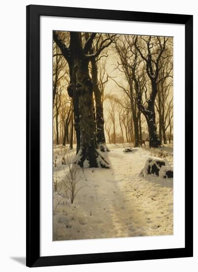 A Wooded Winter Landscape with Deer, 1912-Peder Mork Monsted-Framed Giclee Print