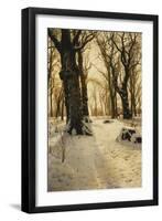 A Wooded Winter Landscape with Deer-Peder Mork Monsted-Framed Giclee Print