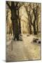 A Wooded Winter Landscape with Deer-Peder Mork Monsted-Mounted Giclee Print