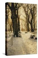 A Wooded Winter Landscape with Deer-Peder Mork Monsted-Stretched Canvas