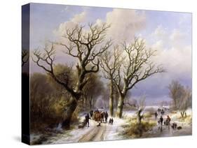 A Wooded Winter Landscape with Figures, 1863-E.J. Verboeckhoven and J.B. Klombeck-Stretched Canvas