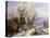 A Wooded Winter Landscape with Figures, 1863-E.J. Verboeckhoven and J.B. Klombeck-Stretched Canvas