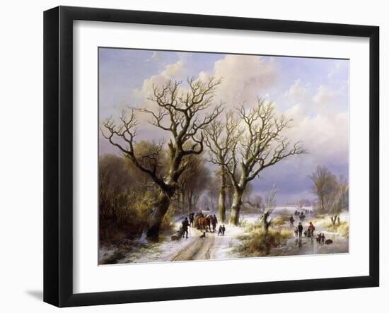 A Wooded Winter Landscape with Figures, 1863-E.J. Verboeckhoven and J.B. Klombeck-Framed Giclee Print