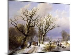 A Wooded Winter Landscape with Figures, 1863-E.J. Verboeckhoven and J.B. Klombeck-Mounted Giclee Print