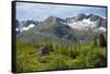 A wooden barn on a hillside below the Frudalsbreen Glacier, Vestlandet-Ellen Rooney-Framed Stretched Canvas