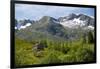 A wooden barn on a hillside below the Frudalsbreen Glacier, Vestlandet-Ellen Rooney-Framed Photographic Print